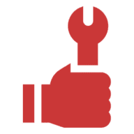 Red thumbs-up with wrench icon.