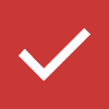 White checkmark on a red background.